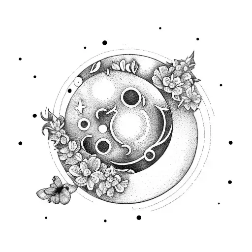 A Moon With The June And August Birth Flowers Intertwined