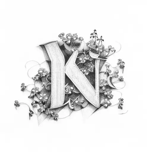 White Background With Letter J Written In Calligraphy With Blue Forget Me Nots On The Letter