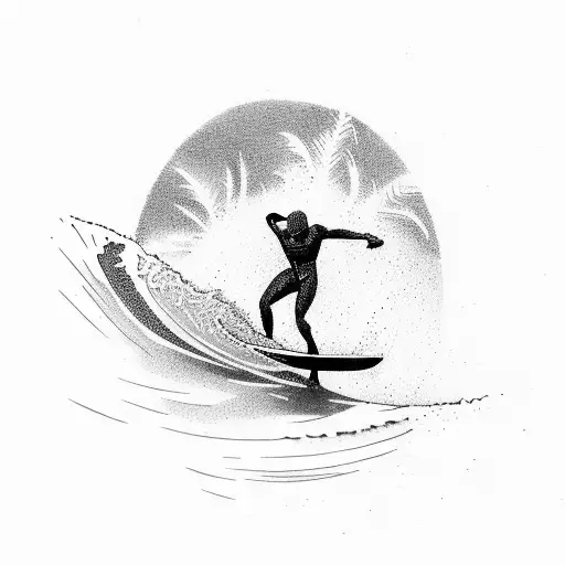 A Surfer Catching A Wave With A Palm Tree Silhouette In The Background