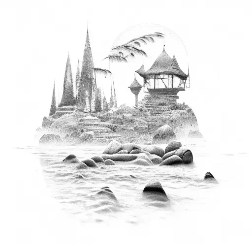 A Serene Beach Scene With A Touch Of Fantasy