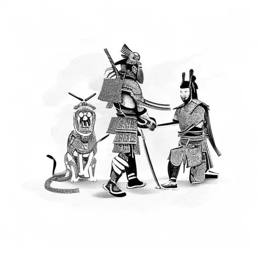 Samurai Shaking Hands With Aztec Warrior