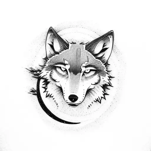 A Dotwork Tattoo Of A Wolf Howling At The Moon With The Rise Against Logo Incorporated