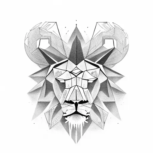Lion Head With Skull Face And Geometric Lines