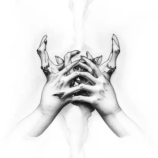 Hand Of A Girl Splitting His Flesh Whit Her Fingers To Have A Look At His Dark Heart