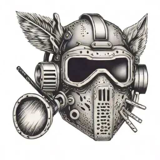 A Welding Mask With A Wolf Silhouette And Hockey Sticks Crossed Behind It