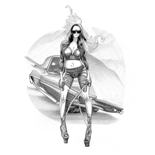 A Sexy Girl Leaning On A Muscle Car Of Detroit