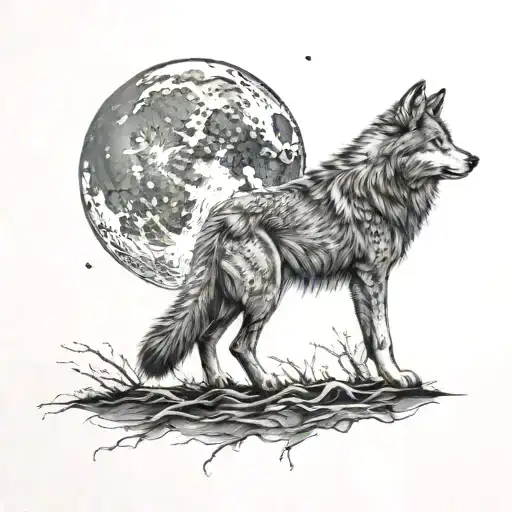 Wolf Walking Towards Bright Shining Full Moon