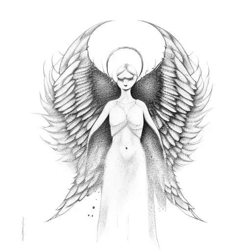 Angel Covering Body With Arm But Wings Spread