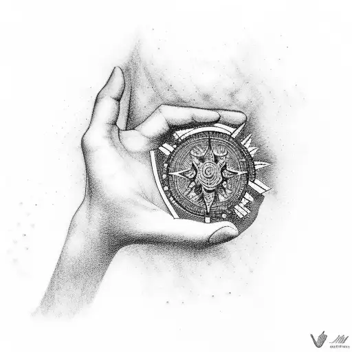 A Nurse's Hand Holding A Vesel Filled With Healing Water In Dotwork Style