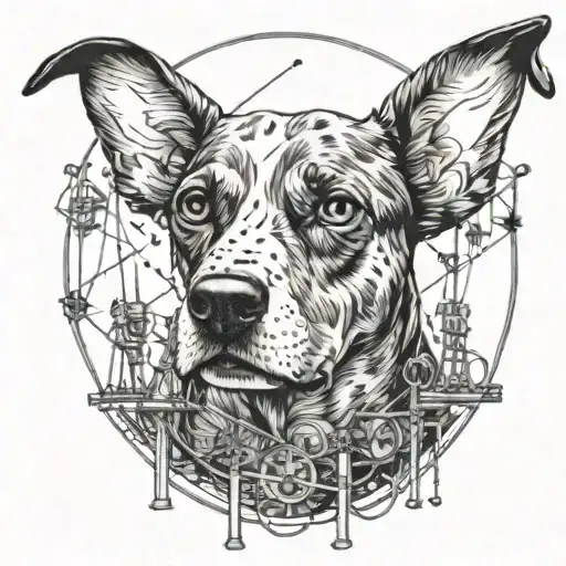 Create A Tattoo Of A Dog On Stage With Detailed Stage Rigging In The Background