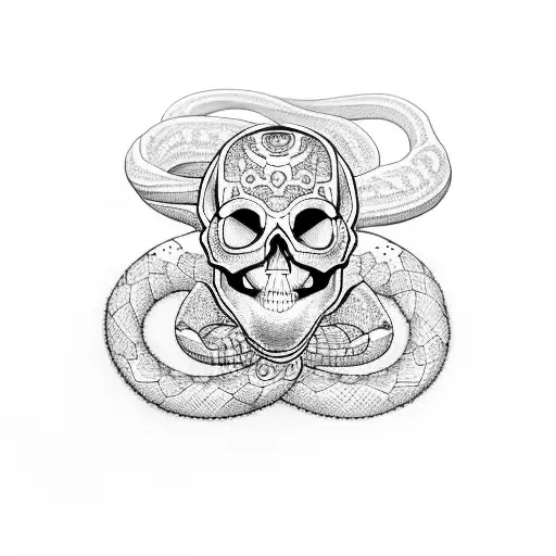 Skull Astronaut Ouroboros Snake