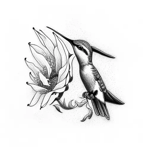 Hummingbirds With Sunflower In Middle