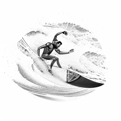 An Egyptian Hieroglyphic-style Tattoo Of A Surfer Catching A Big Wave