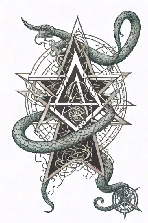 A Dark And Edgy Tattoo Of A Pentagram Intertwined With A Cybernetic Snake