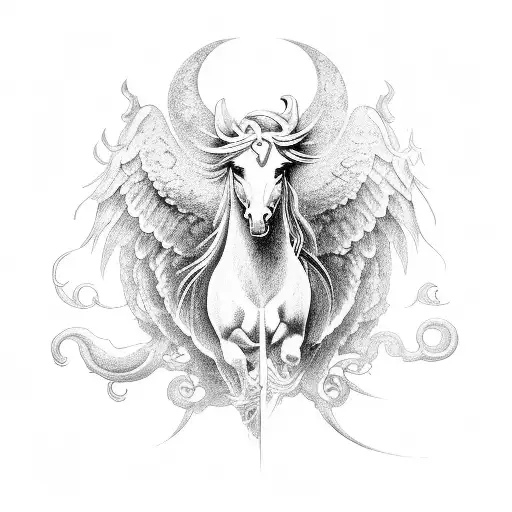 A Fine Line Tattoo Of The Mythical Creature Pegasus