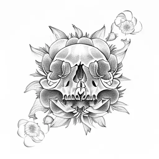 Peony Chrysanthemum Skull Mandala