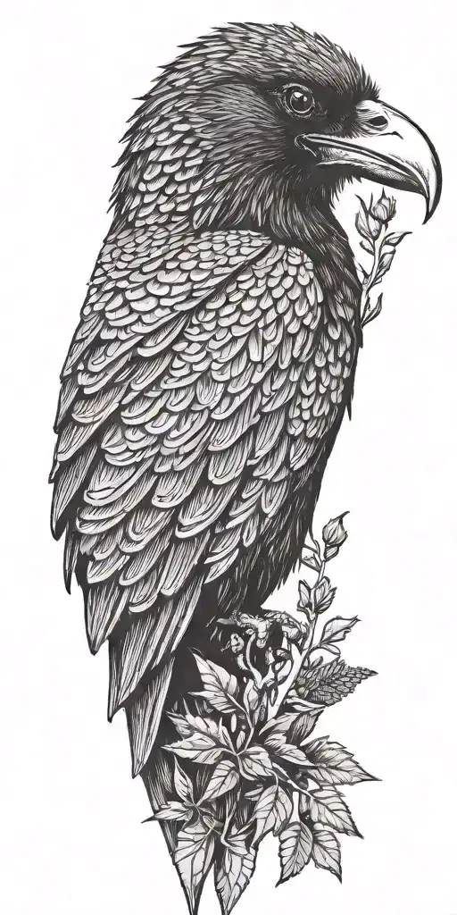 A Stylized Pin Cone With Branch Incorporating A Hidden Image Of A Raven