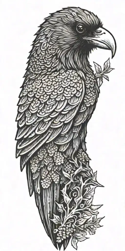 A Stylized Pin Cone With Branch Incorporating A Hidden Image Of A Raven