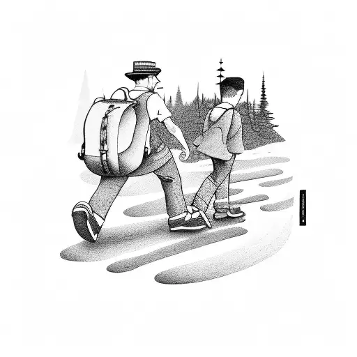 Father And Son On A Road In The Mountains