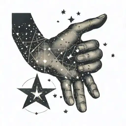 A Teacher's Hand Reaching For The Stars With Zodiac Symbols Intertwined