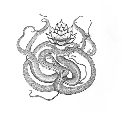 Snake With Lotus Flowers Hinduism