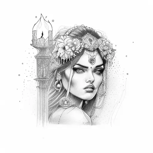 Beautiful Gipsy Woman With Candle In Hand Profile