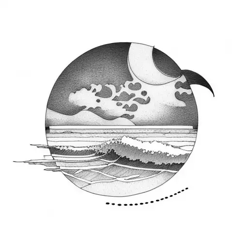 Beach With Moon & Mom And Son