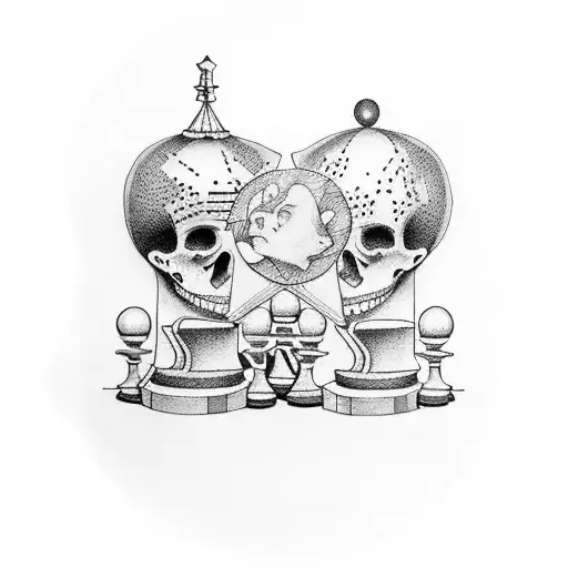 A Dotwork Representation Of Hades And Pluto Playing Chess