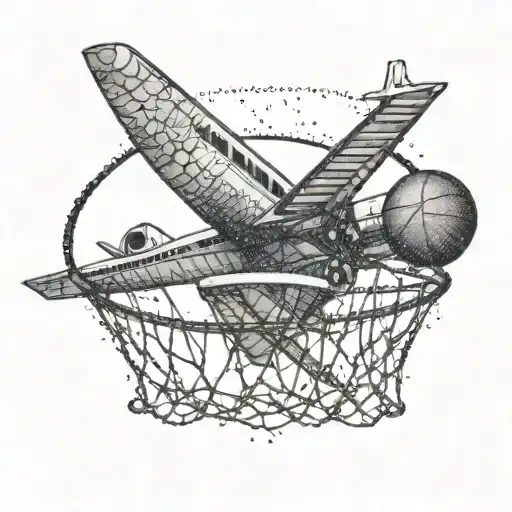 An Airplane Flying Through A Basketball Hoop