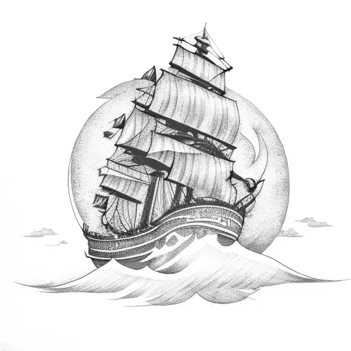 Black Pirate Ship With Moon