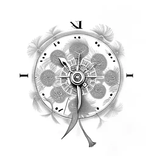 Flowers And Dandelions And Clock