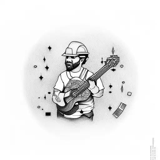 Construction Worker Playing A Guitar