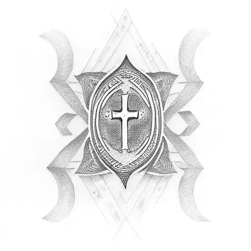 A Dotwork Tattoo Of A Money Sign With A Religious Cross Incorporated