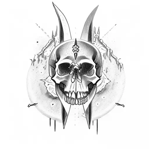 Dagger And Blood Running Through The Skull