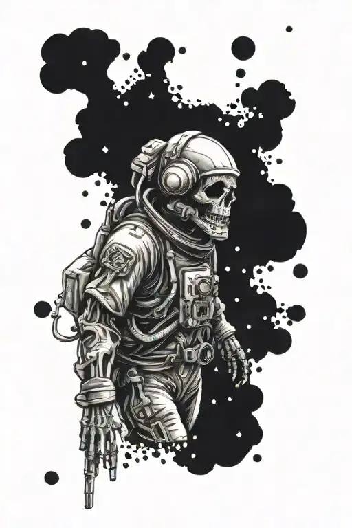Skeletal Astronaut With Skull