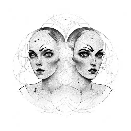 Gemini Sign With Two Women Face On Either Side Facing Outward