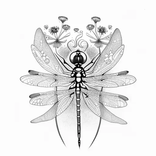 Dragonfly With Daisies Or Sweatpea Flowers