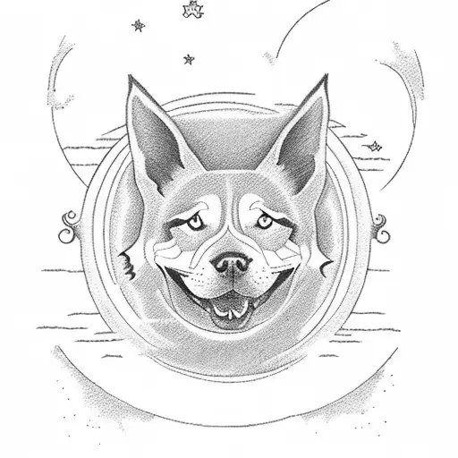 A Celestial Tarot Card Depicting A Dog Howling At The Moon On A Serene Beach