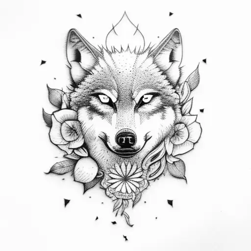 A Wolf With Flowers