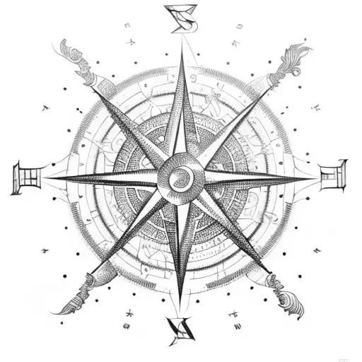 An Intricate Compass Design With Nautical Elements Surrounding It