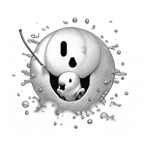 A Hauntingly Beautiful Scene Of A Ghostbuster Surrounded By Floating Marshmallow Orbs