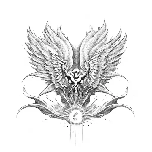 Angel And Devil Wings And Phoneix Rising From The Ashes