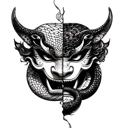 Snake And Hannya Mask Split In Half