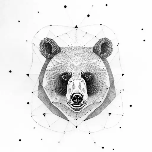 Ursa Major In Sky Over Mother Bear And Two Cubs