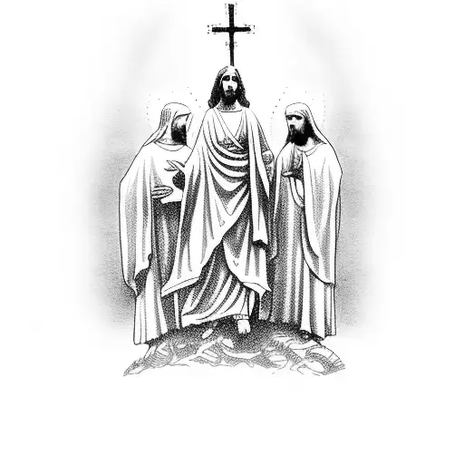 Virgin Mary Carring Jesus With Cross Behind Them