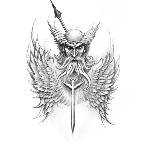 Man With Wings Ones Is Angel And Devil And A Trident In A Hand