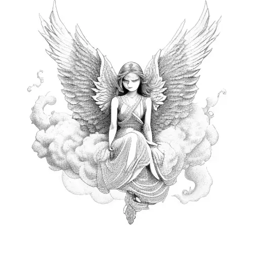 An Intricately Detailed Guardian Angel Surrounded By Clouds