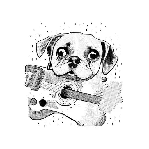 A Dog Playing A Guitar In A Pixelated Style