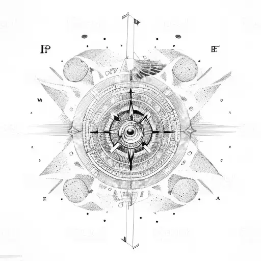 Minimal Psychedelic Mushroom With Compass And Flying Birds