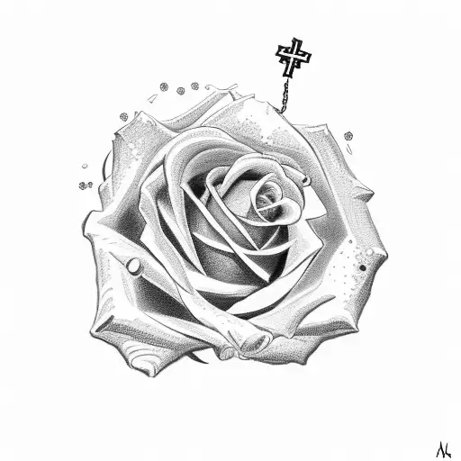 The Name Grecia With A Rose At The End And A Rosary With The Small Cross
